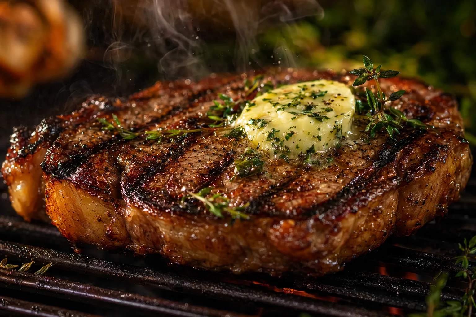 Grilled Ribeye Steak with Herb Garlic Butter